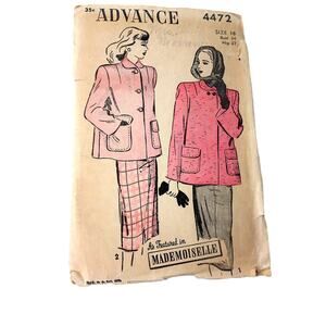 Vintage 1940s Advance 4472 Boxy Car Coat Skirt Pattern Mademoiselle Bust 34